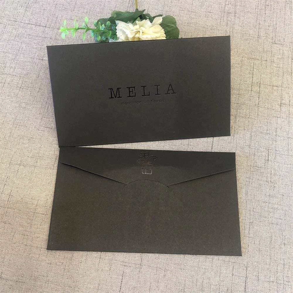 Wholesale 250gsm Thick Matte Black OEM Custom Money Envelope Gift Cardboard Bag with Foil Logo Print Novel Design From China