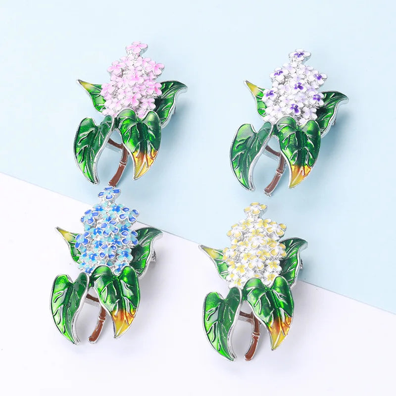 Vintage Enamel Brooch Pin Plant Flower Brooches for Women Party Wedding Fashion Jewelry Elegant Ladies Lilac Brooch Clothes Pins