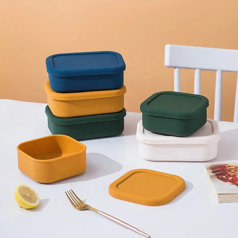 Food Grade Silicone Bento Lunch Box High-capacity BPA Free Food Storage Box with Lid OEM/ODM Square Dishwasher and Freezer Safe