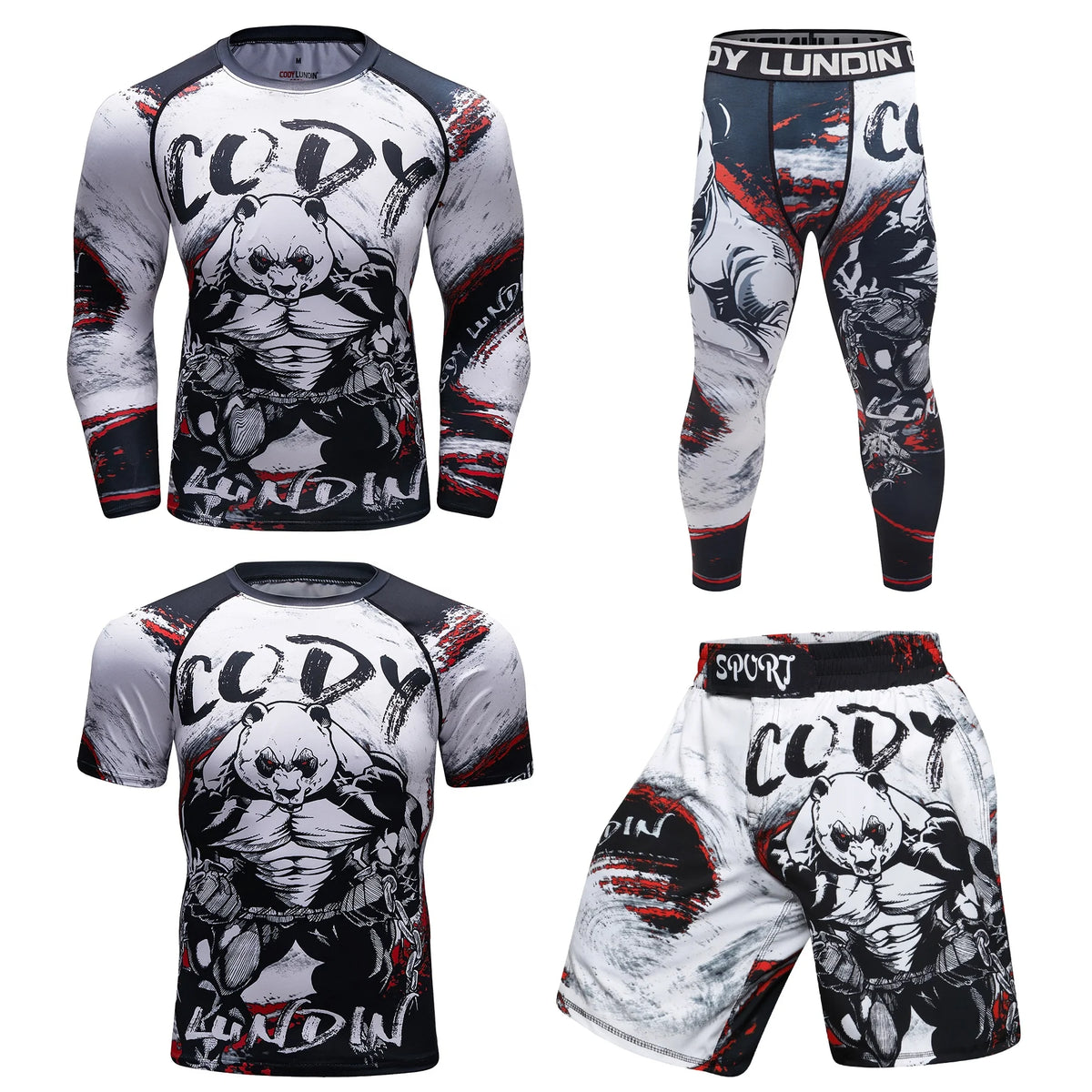 Cody Lundin 4 Pieces Custom MMA Set Graphic Rashguard Bjj Mens Teenager Boxing Short Sleeve Rash Guard Sets Men Tracksuit