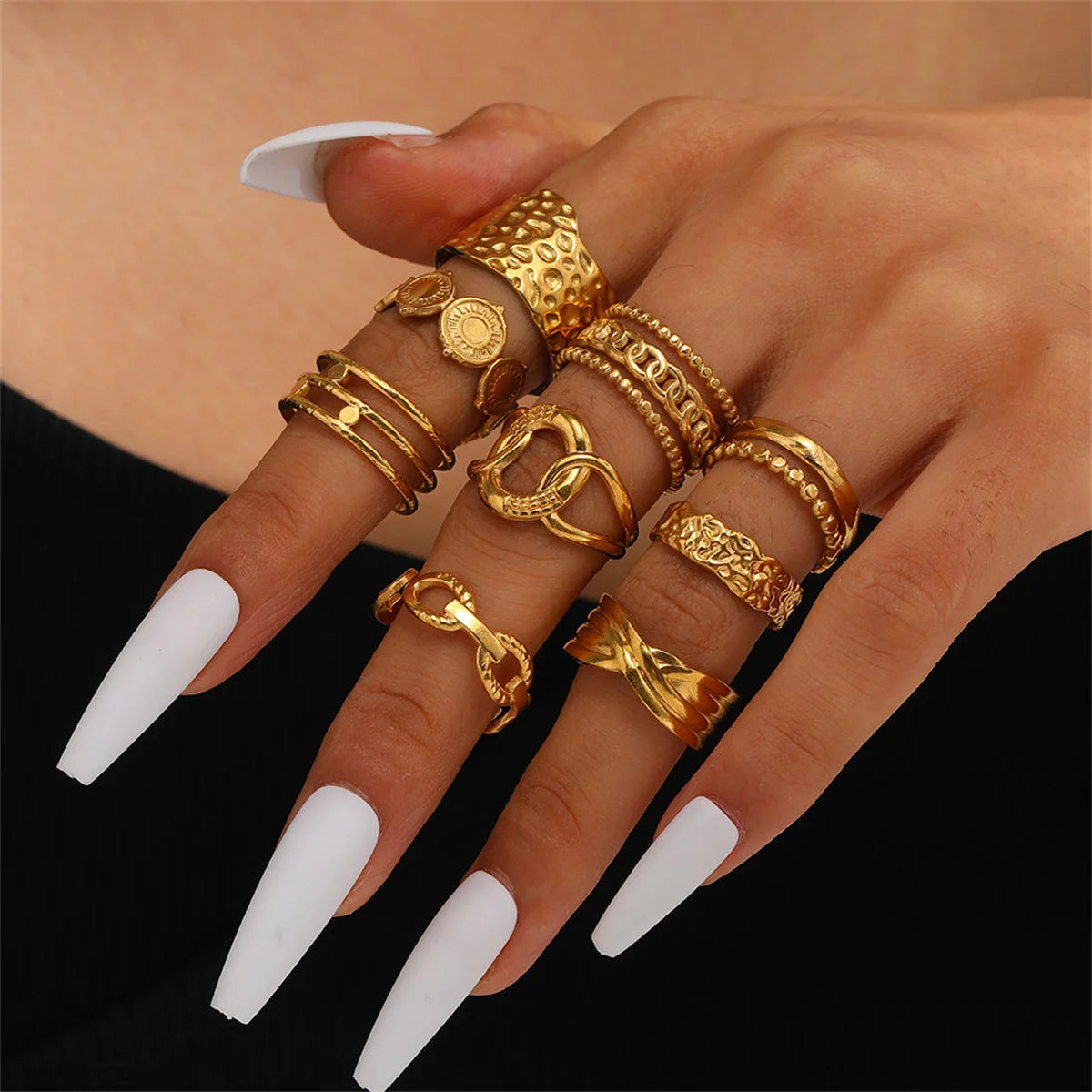Stainless Steel Stackable Hollow Out Rings for Women Trendy Ladies Finger Rings Female Accessories on Hand 2025 Fashion Jewelry