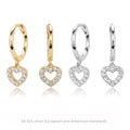 White Cubic Zirconia Hollow Love Heart Drop Cute Jewelry 925 Sterling Silver Hoop Earrings Women
