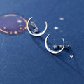 Genuine 925 Sterling Silver Fashion Moon Shiny CZ Stud Earrings for Women Wedding Party Fine Jewelry Gift