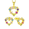 Valentine'S Fashion Jewelry Sets Silver Aaa Cubic Zircon Cz Zircon Colorful Heart Necklaces Stud Earrings Gift Sets Wedding Set