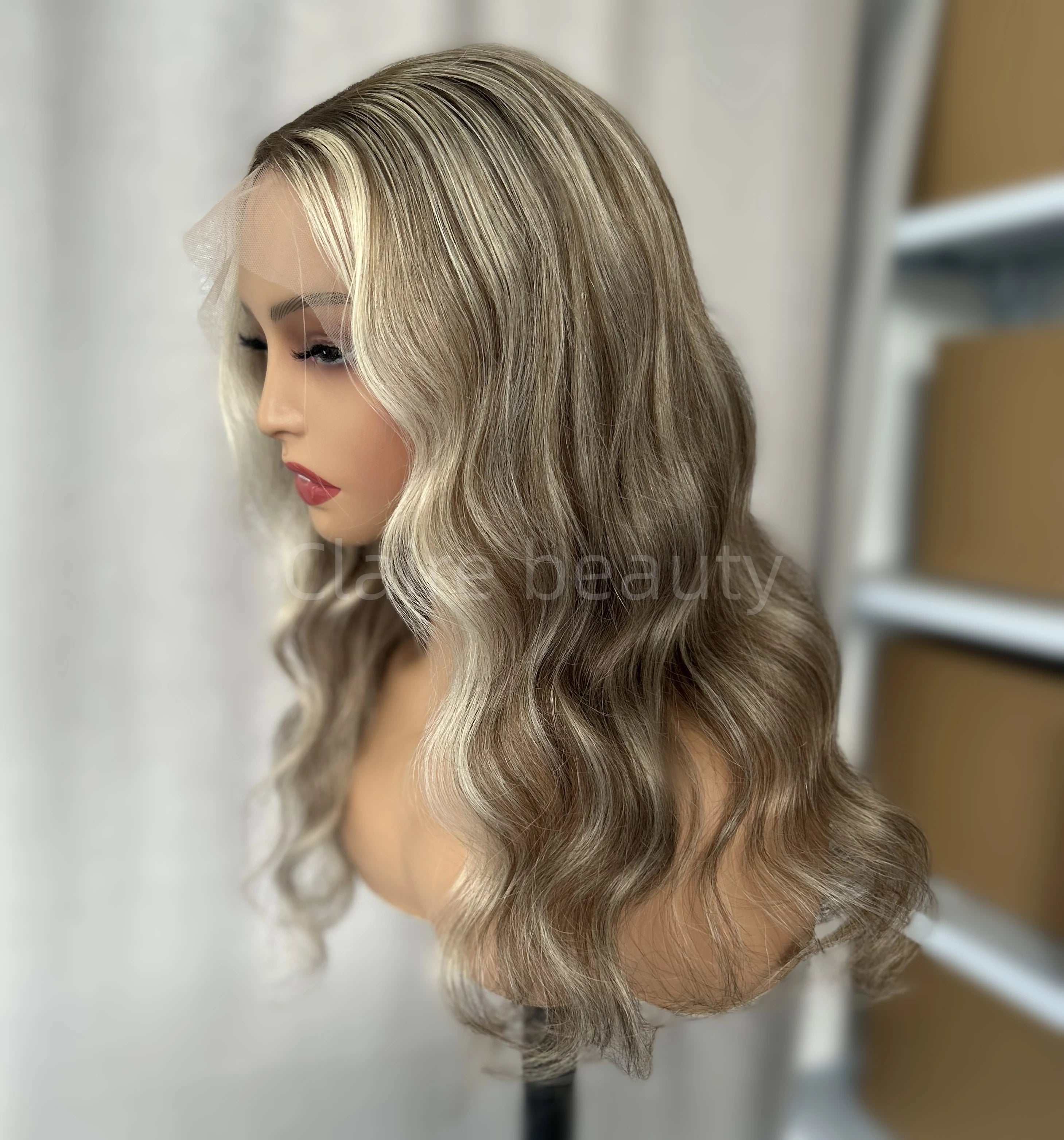Glueless Lace Front Wig Highlights Blonde Color Cuticle Aligned European Human Hair Wig HD Swiss Lace Front Wig