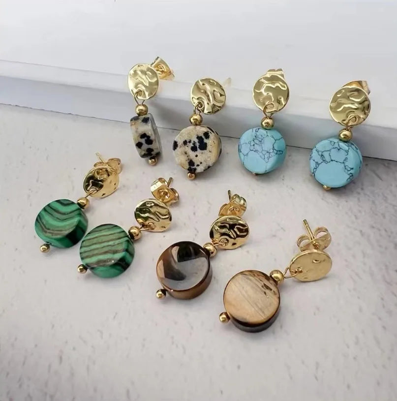 Stainless Steel Natural Stone Pendants Earrings tiger Eyes Turquoise Stones Fashion Jewelry Earrings Wholesale