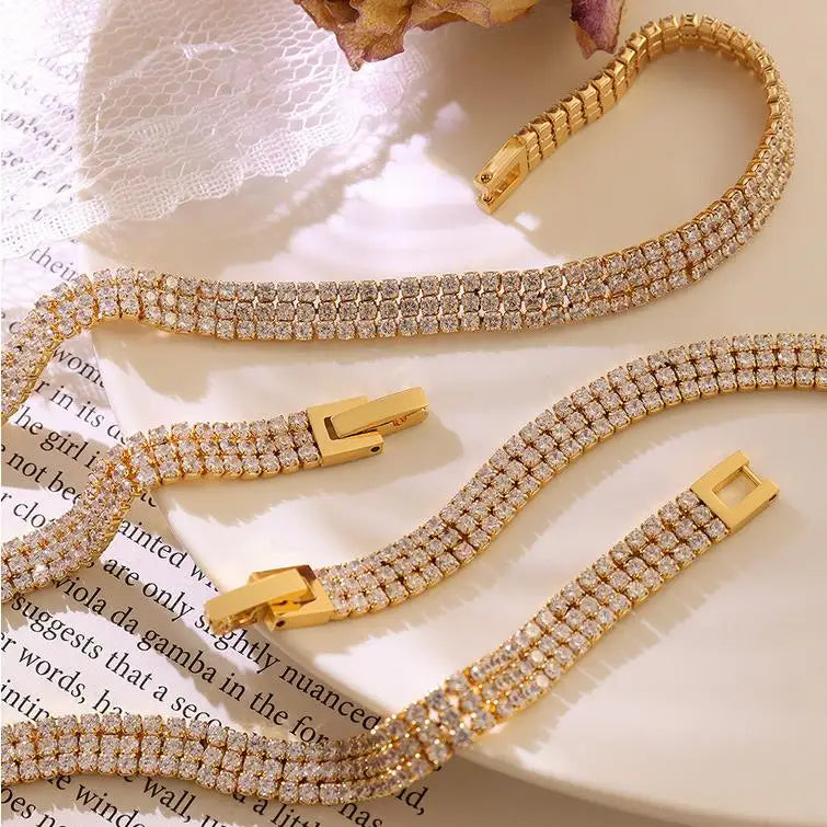Bracelet Bling 18k Gold Plated Stainless Steel Women Wholesale Charms Cubic Zirconia Luxury Bracelet Pulsera De Acero Inoxidable