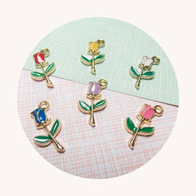 Gold Plated Enamel Rose Flower Charm Pendant Jewelry Making Necklace Earrings Accessories DIY Handmade Craft