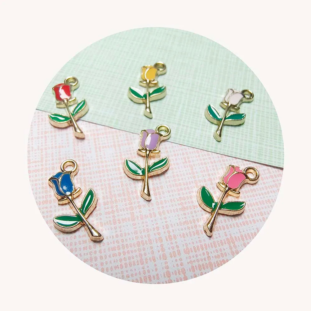 Gold Plated Enamel Rose Flower Charm Pendant Jewelry Making Necklace Earrings Accessories DIY Handmade Craft