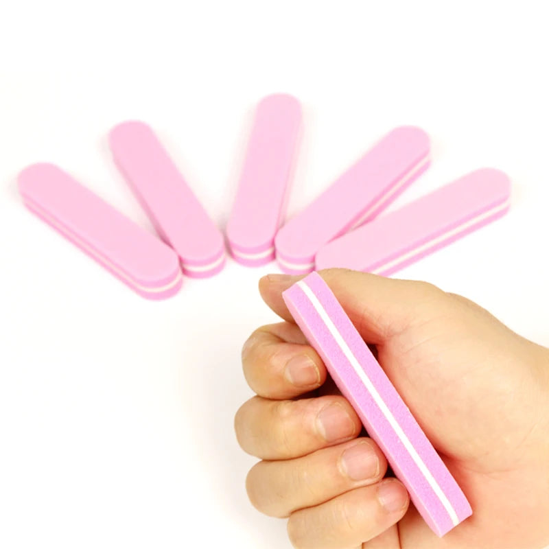 Custom Logo Mini Nail File 100/100 Washable Nail Buffer Strip Pink Sponge Nail Files 100/180