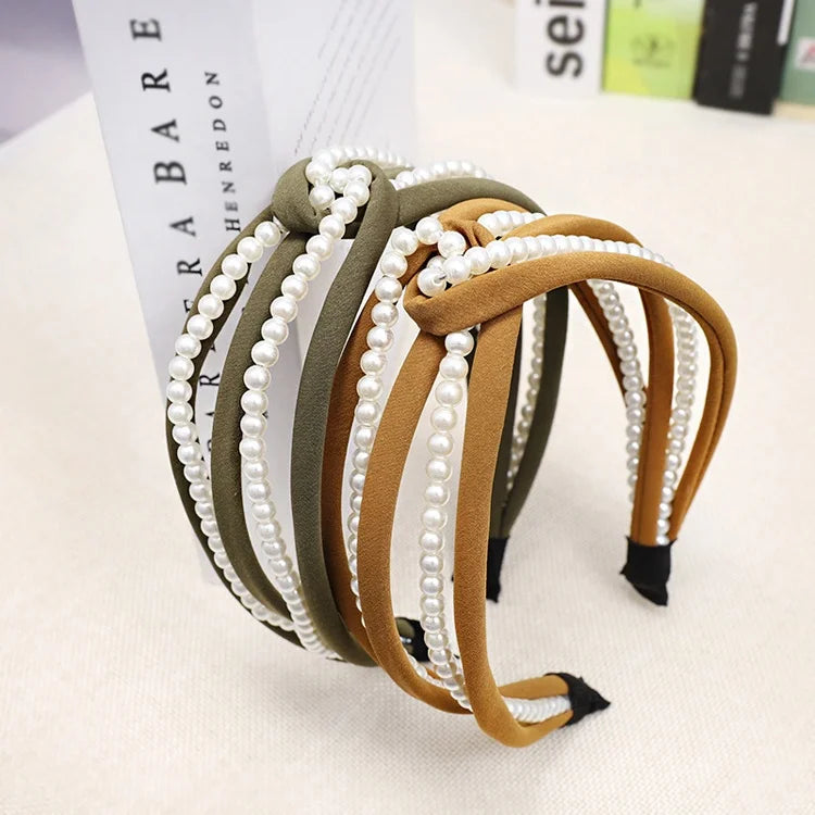 MIO Fashion Headband Wholesale Wide Girls Hair Accessories Jewelry Hair Band Polyester Faux Pearl Headbands for Women Handmade