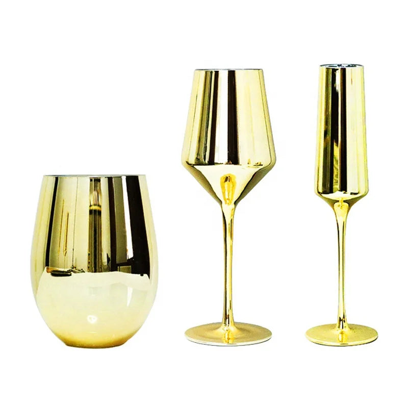 Wholesale Colored Goblets Vintage Luxury Water Goblet Glass Crystal Shiny Gold Color Water Wine Glass Set Champagne Wine Glasses