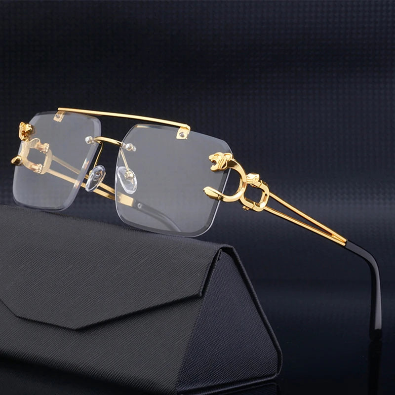 7547 Hot Sale Metal Large Frame Sunglasses Fashion Double Bridge Rimless Metal Sunglasses