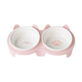 Double Bowl Pet Feeders Tilted Cat Feeding Paired Bowls Elevated Ceramic Food Water Cat Bowl