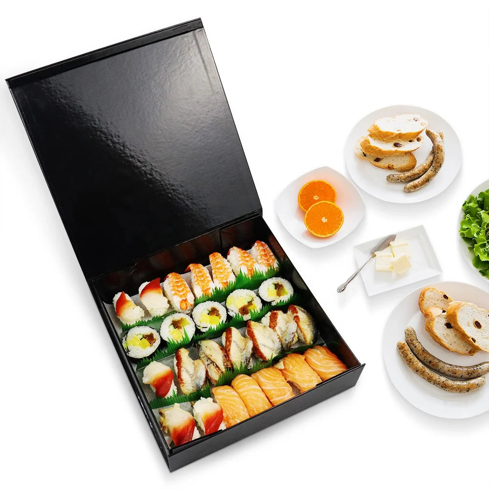 Custom Eco-Friendly Sushi Gray Cardboard Box for Takeaway UV Coating and Matt Lamination Embossed Folder Type Packaging
