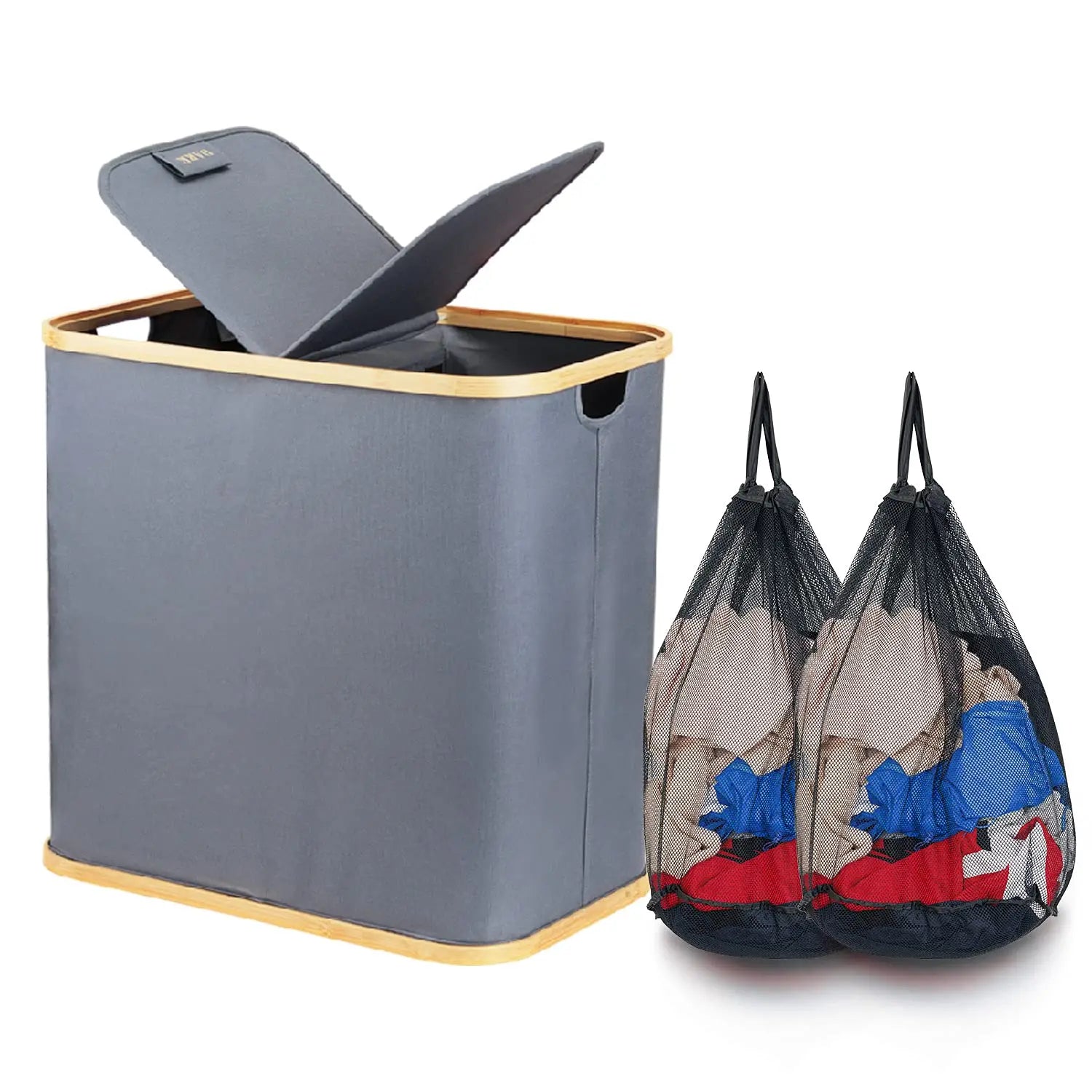 92L Double Large Laundry Basket Foldable Laundry Hamper with Lid and Detachable Laundry Bags Dirty Laundry Hamper Basket