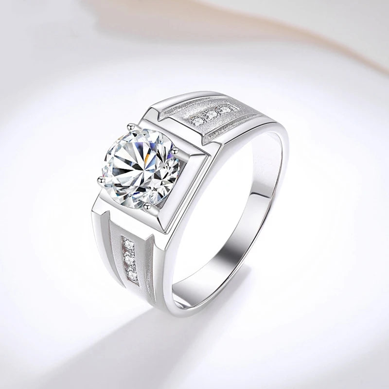 Wish Jewelry Vintage Fancy S925 Sterling Silver White Gold Plated 1 Carat Moissanite Rings for Men Antique Male Jewelry