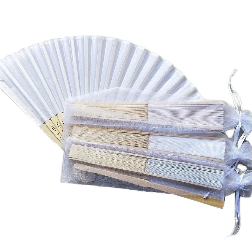 FAREA 21cm Wedding Bamboo Fans Satin-Like Fabric with Plain Design Multiple Colors Stocked Festival Style Business Gift for Weddings