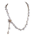 White Freshwater Cultured Baroque Double Light Pearl Necklace with Elegant 18k Gold Buckle Floral Design for Women