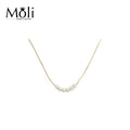 Fashion Women Gold Plated Silver Necklace Small Size 4-5mm Round Freshwater Pearl Choke Jewelry Gift