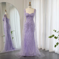 Lilac Mermaid Luxury Dubai Evening Dresses With Cape Sleeves Elegant Arabic Women Wedding Formal Party Gowns SCZ211