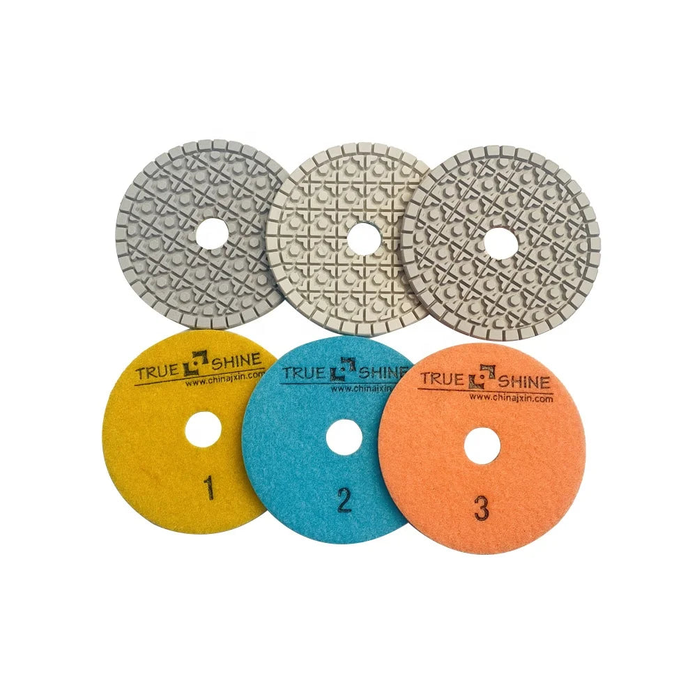 TRUE SHINE High-efficiency Resin Bond Diamond Polishing Pad Granite Marble Tiles Hook Loop Backed Flexible Disc Grit 1-3 OEM 4