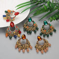 Boho Retro Indian Ethnic Gold Colorful Carved Round Earring Vintage Baroque Ethnic Rhinestone Carved Earrings
