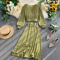 Long Sleeve V-neck Crop Top and Single Breasted Long Skirt Fashion Women Two Piece Set New Autumn Ladies Solid Suit Fashion Suit