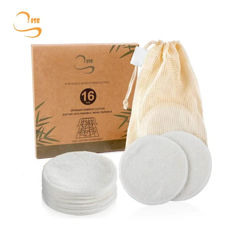 Eco Friendly 3.15" Soft Reusable Bamboo Terry Cosmetic Cleansing Pads Cotton Laundry Bag Set Face Cloth Makeup
