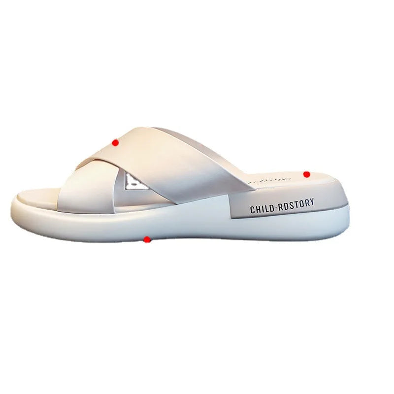 Women's Solid Round Toe Thick Bottom Slippers Comfortable and Convenient Outdoor Ladies Slippers Lightweight Non-slip Shoes