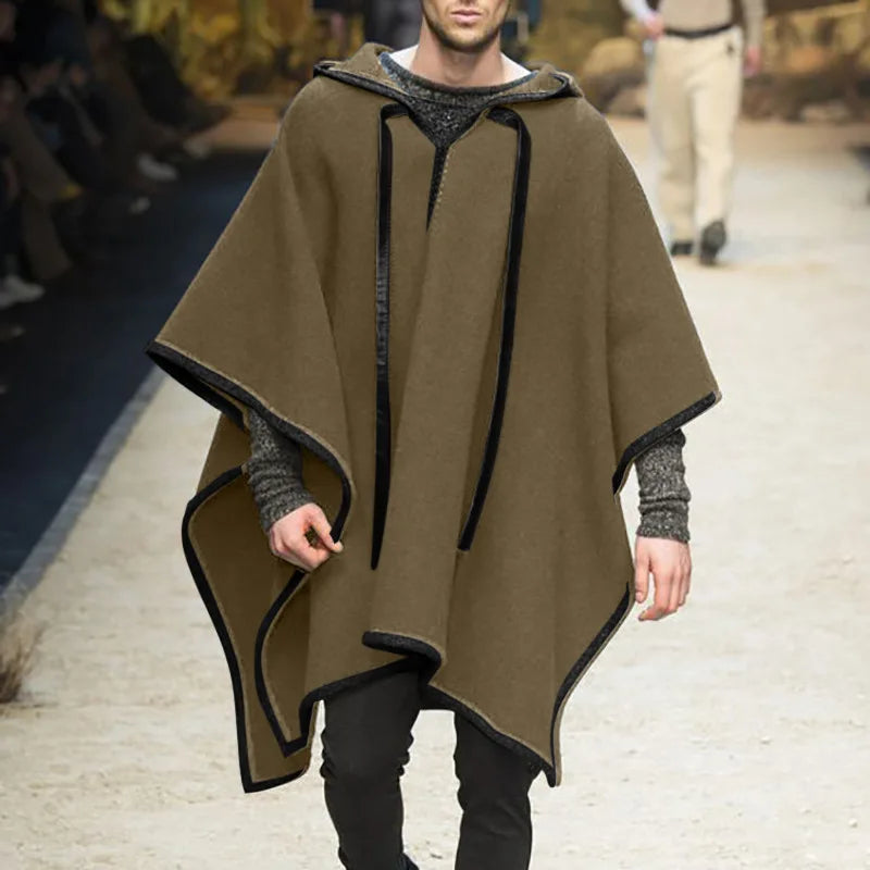 Men's Casual Warm Cape Custom Logo Pullover Coat Top Plain Loose Knit Jacket Cape With Hooded