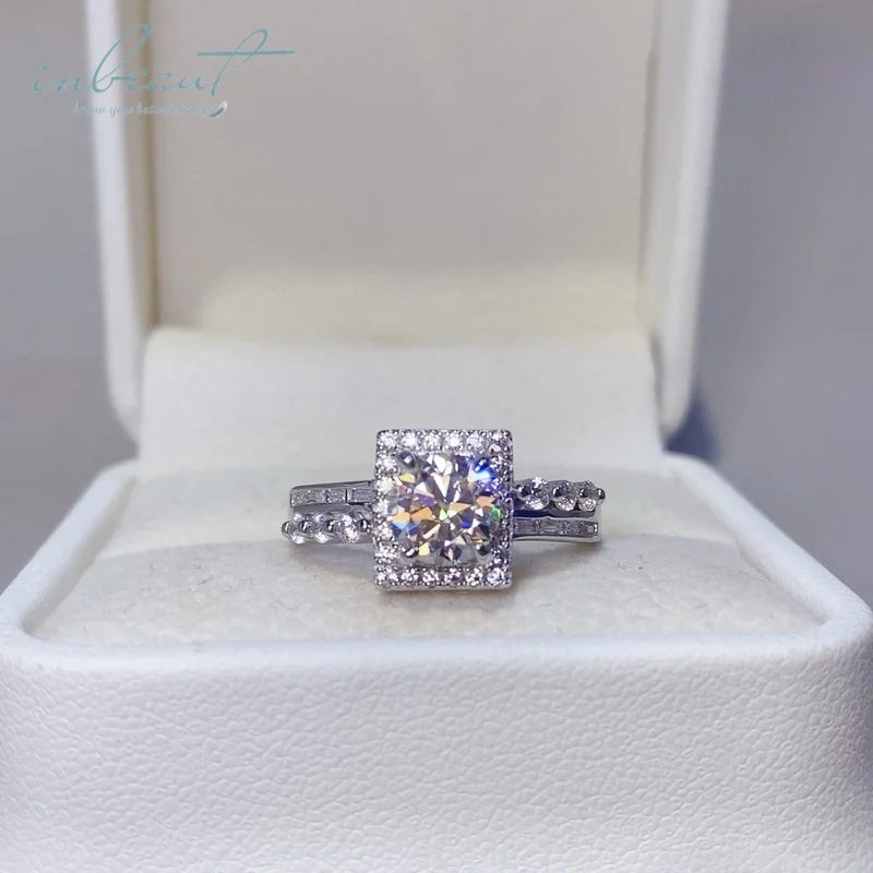 Silver 925 Original 1 Carat Brilliant Cut Diamond Test Past D Color Moissanite Square Shape Ring for Wedding Gemstone Jewelry