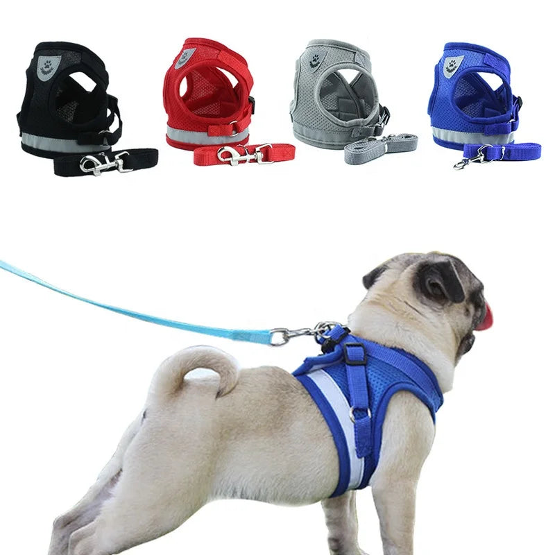 Dog Cat Harness Vest Reflective Walking Lead Leash Small Medium Dog Puppy Dogs Harness Polyester Mesh Adjustable  Pet Harness
