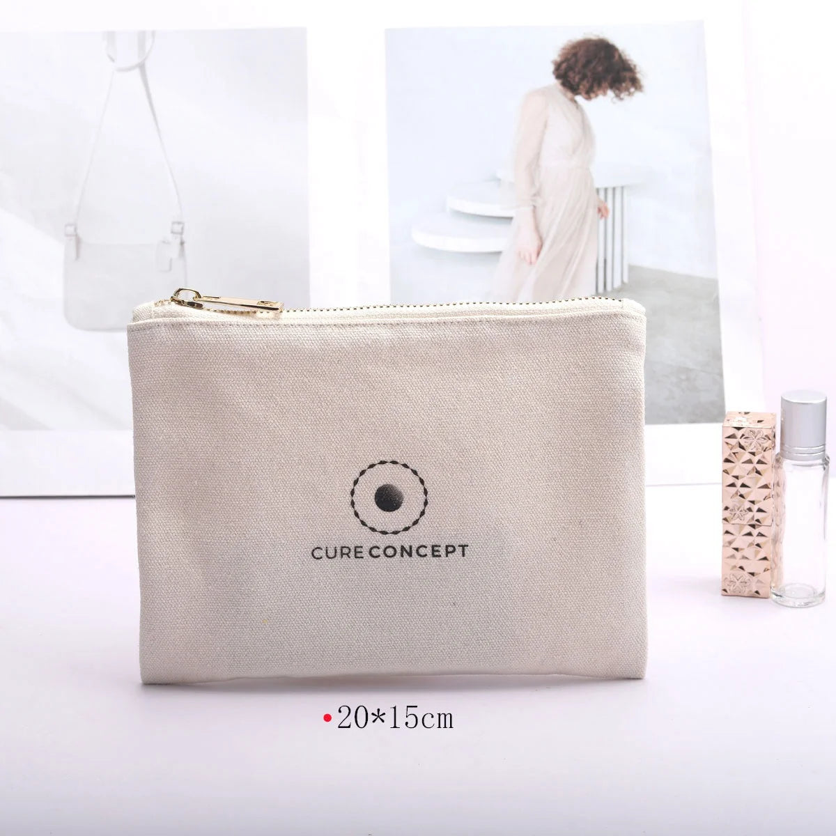 Hot Sale Canvas Zipper Bag Reusable Custom Logo Printed Travel Cosmetic Makeup Organizer Gift Pencil Cotton Pouch Perfume