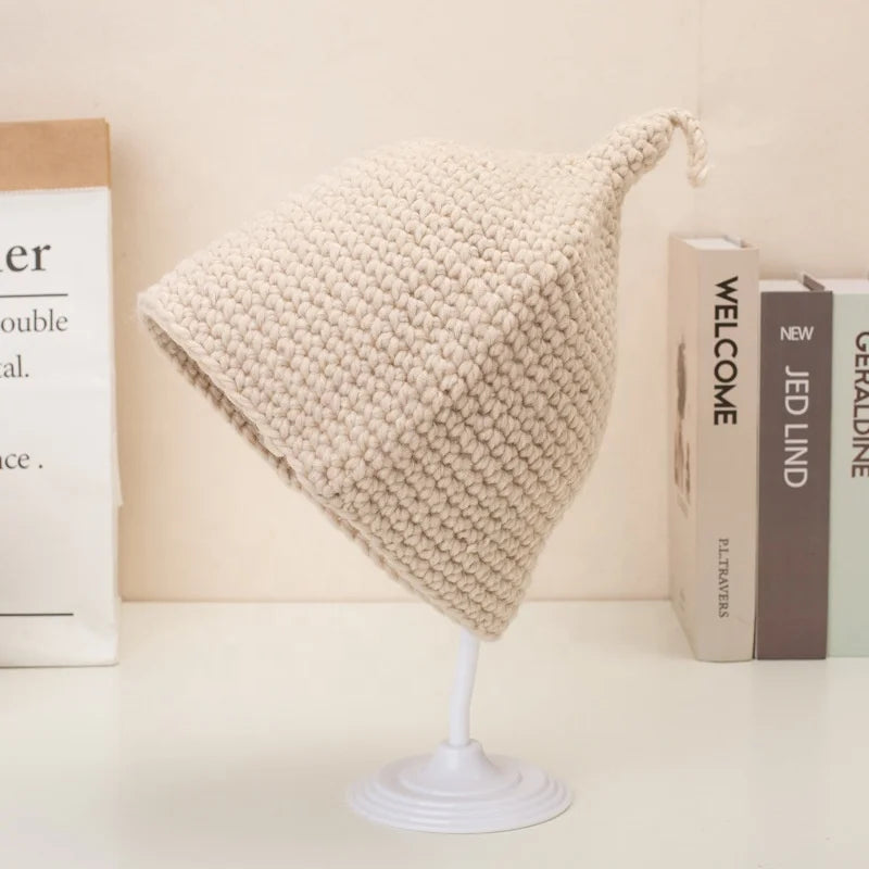 Knitted Hat Autumn and Winter Pure Color Winter Hat Outdoor Body Warmer Pullover Pointed Knitted Hat