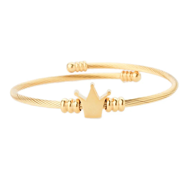 Wholesale No Fade Hip Hop Stainless Steel 18k Gold Plated Cute Adjustable Cable Twisted King Crown Bangles Bracelet