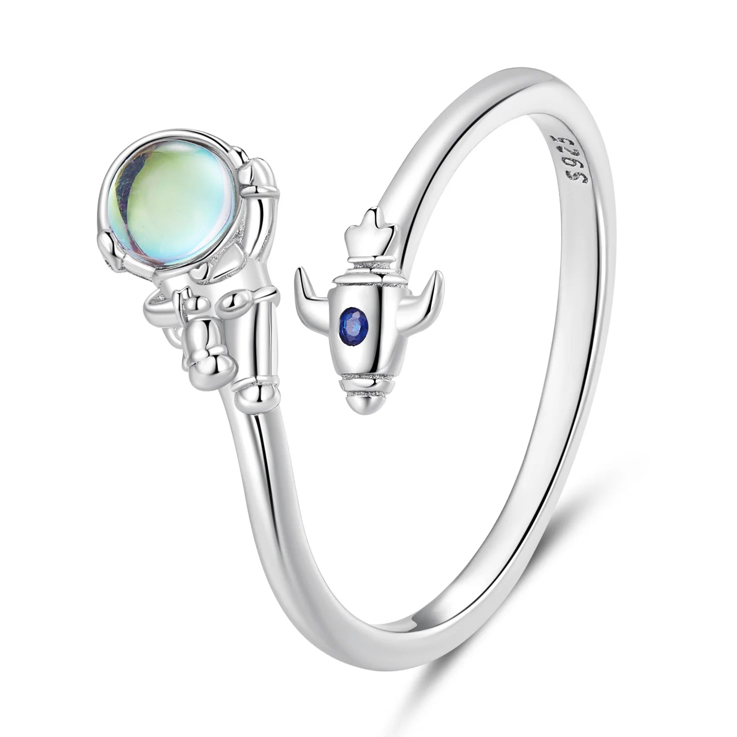 925 Sterling Silver Spaceman & Spacecraft Opening Ring Astronaut Adjustable Ring for Women Birthday Gift Fine Jewelry SCR920