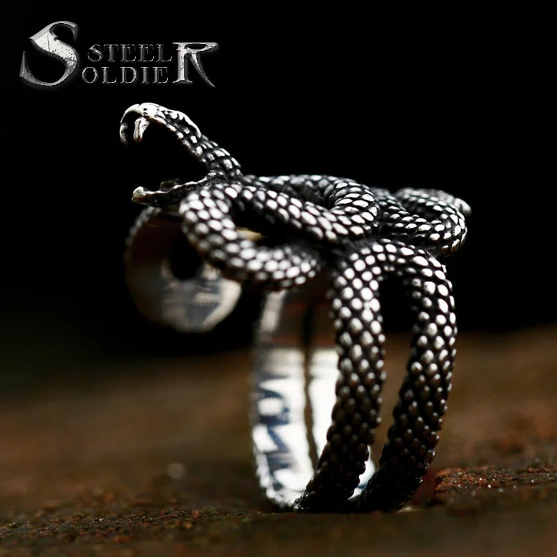 SS8-886R Stainless Steel New Creative Design Snake Ring for Men Women Retro Punk Biker Jewelry Wholesale