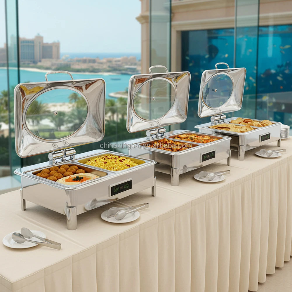XINGPAI Catering Equipment Buffet Chaffing Dishes Buffet Catering Stainless Steel Silver Oblong Chafing Dish Buffet Set