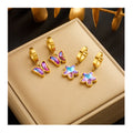 New Arrivals 316L Stainless Steel 18k Pvd Gold Plated Butterfly Bling Cute Diamond Earrings for Women Girls