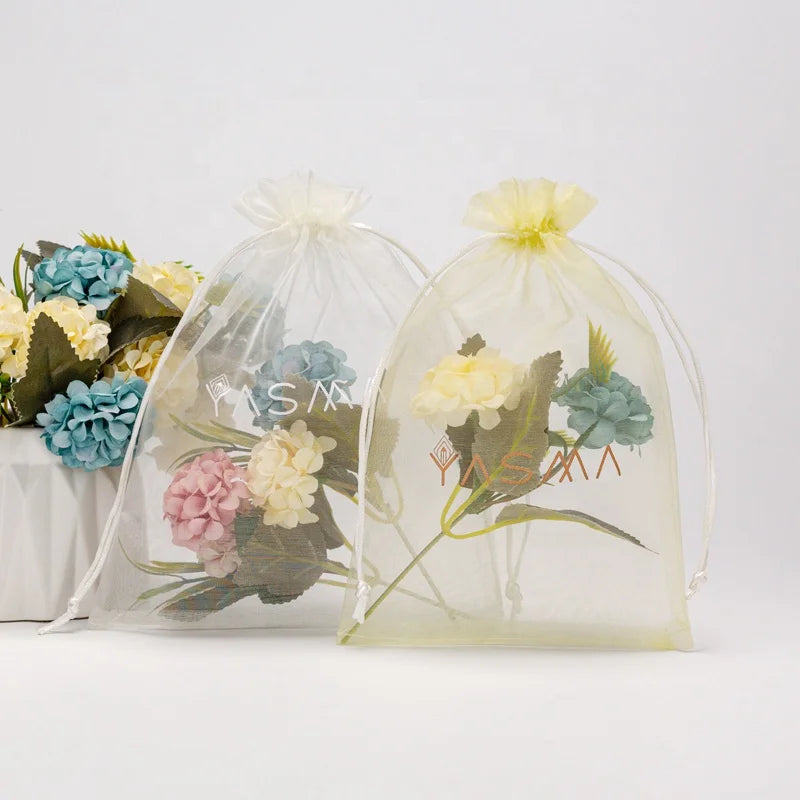 Sheer Personalized Wholesale Large Clear Custom Drawstring Gift Organza Bag With Tassels