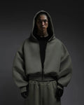 Yingling 520gsm V3 Baggy Fit Hoodie Brushed Fleece Zip up Hooded Sweatshirt Cropped Fit Drop Shoulder Cotton Men Zip up Hoodie