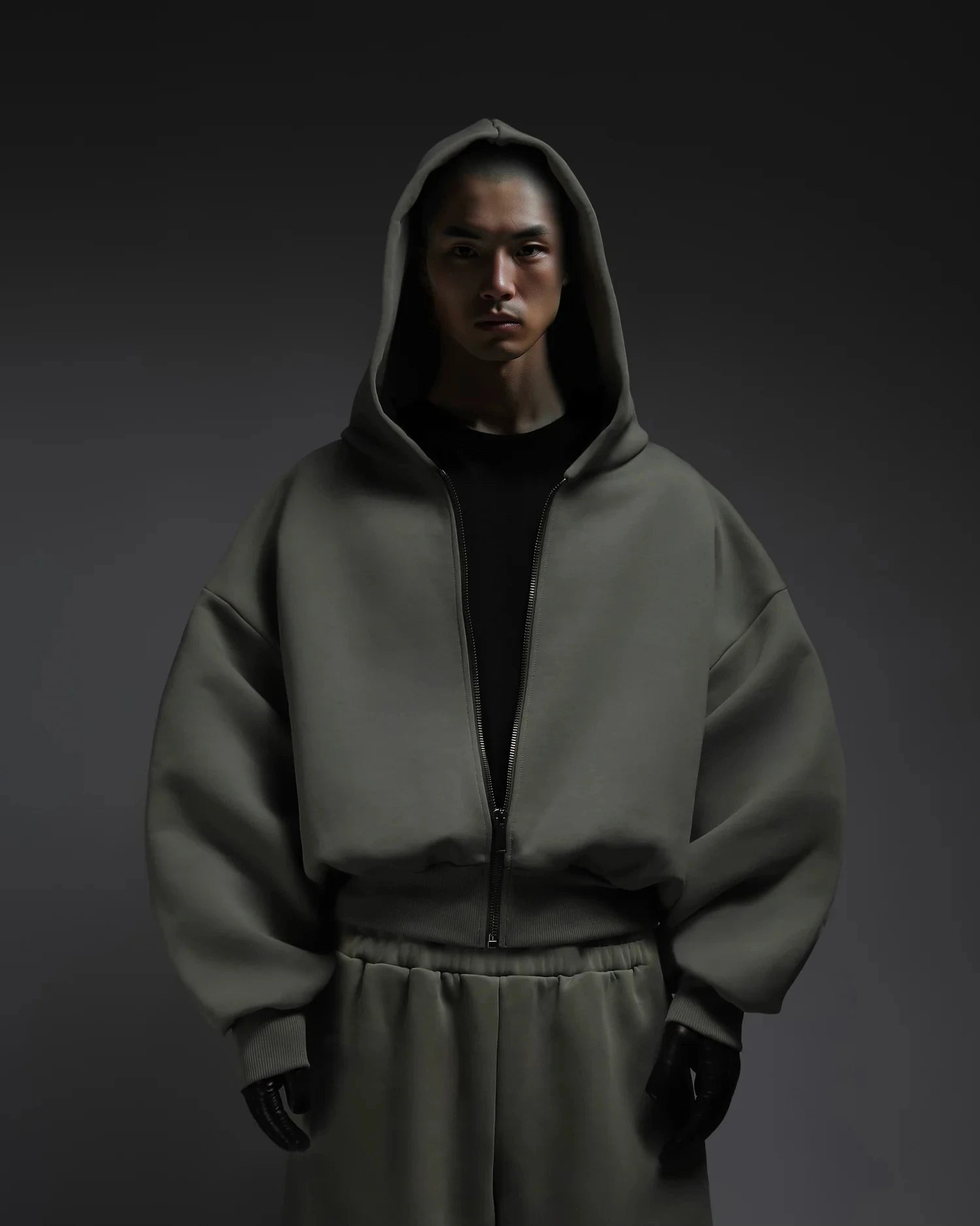 Yingling 520gsm V3 Baggy Fit Hoodie Brushed Fleece Zip up Hooded Sweatshirt Cropped Fit Drop Shoulder Cotton Men Zip up Hoodie