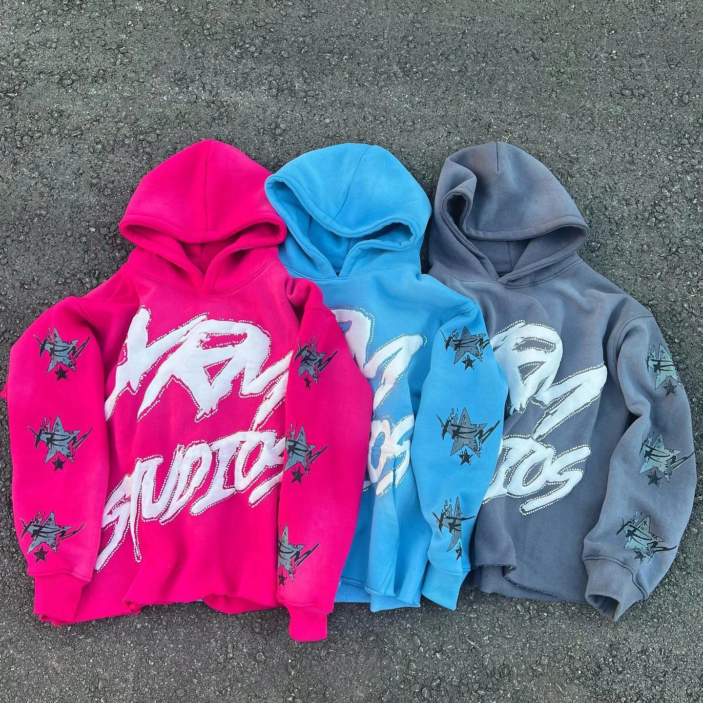 Qiaoshou Streetwear Thick 3D Foam Hood Pullover Sweatshirt Raw Hem Cut Edge Puff Printing Pattern LOGO Hoodie for Men