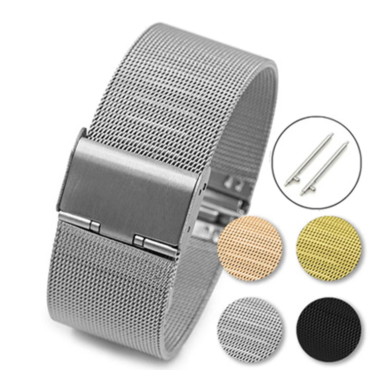 Universal Milanese Watchband 12 14 16 18 20mm 22mm 24mm Silver Stainless Steel Strap Band Replacement Watchband for Smart Watch