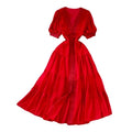 Vacation Desert Big Swing Long Skirt Travel Bali Beach Skirt Super fairy V-neck Lace Dress Single Breasted Robe
