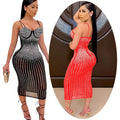 Womens Rhinestone Bling Prom Dresses Diamond Birthday Outfits Plus Size Corset Gown Glitter Mesh Crystal Clothes Night Dress