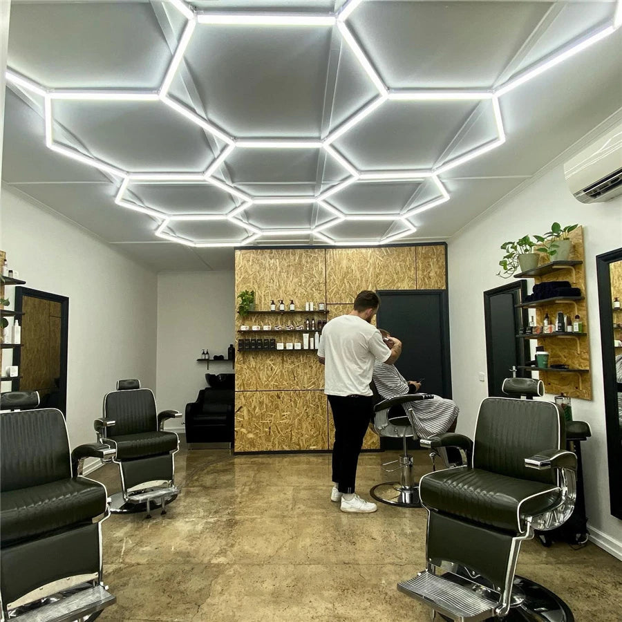 Customized Car Shop Led Hexagon Detailing Light Showroom Hex Lighting for Auto Care Garage Barbershop