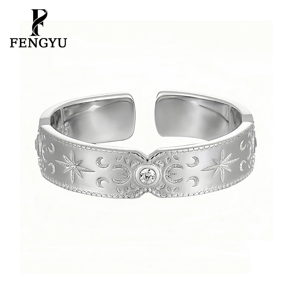 Fine Engraving Moon Star Ring With Zircon Womens 925 Sterling Silver Adjustable Rings Custom Designer Fashion Jewelry Wholesale