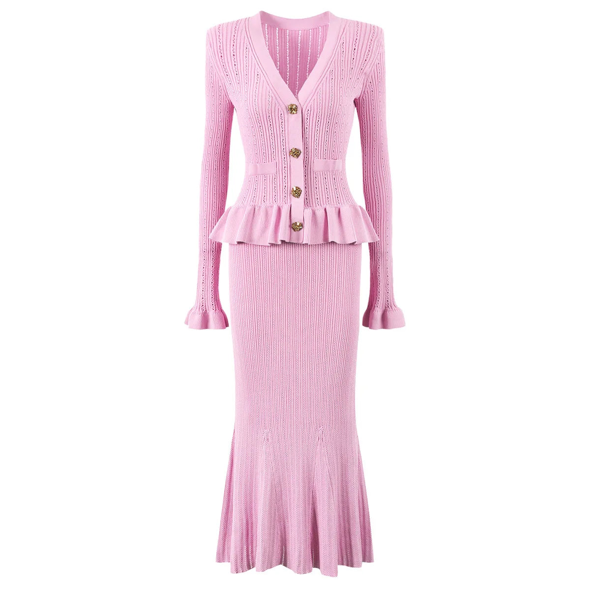 Summer New Celebrity Temperament V-Neck Knitted Women'S Dress Ruffled Splicing Stretch Slim Long Fishtail Dresses